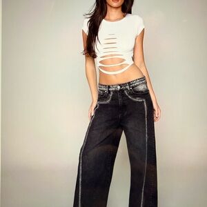 REVICE Black Flare Wide-Leg Jeans